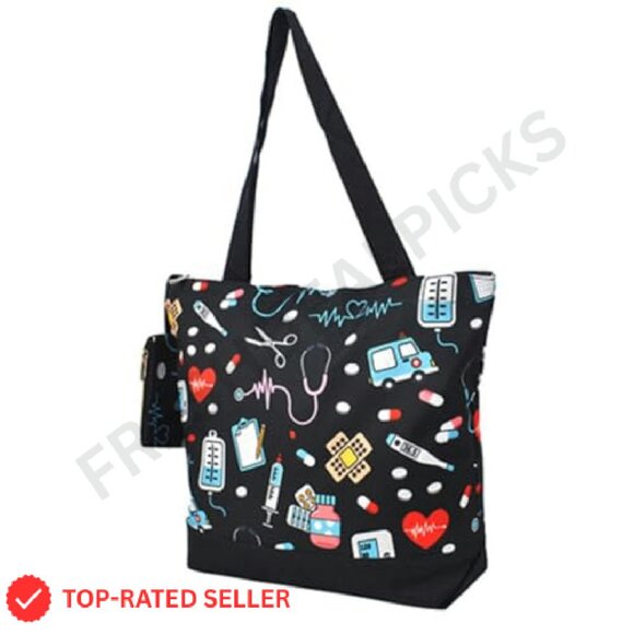 Medium Canvas Tote Bag Zipper Top Closure Attached Coin Purse Practical - Picture 2 of 8